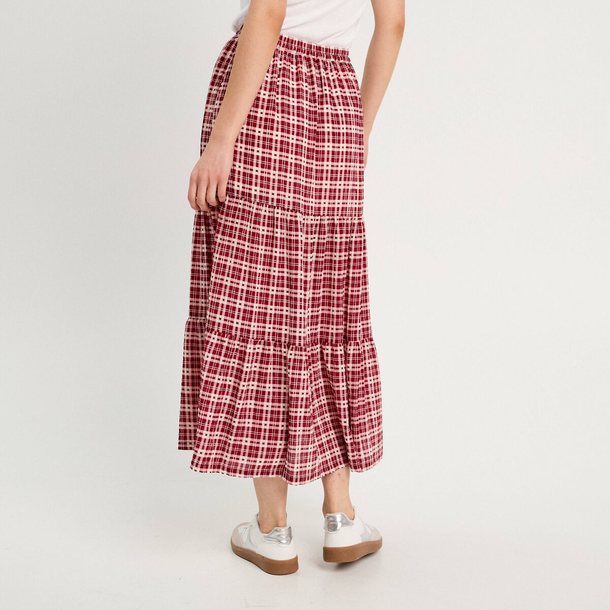 Jupe longue trapèze bordeaux femme