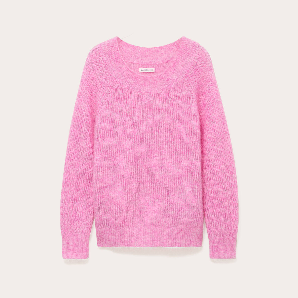 Pull manches longues encolure bateau rose femme