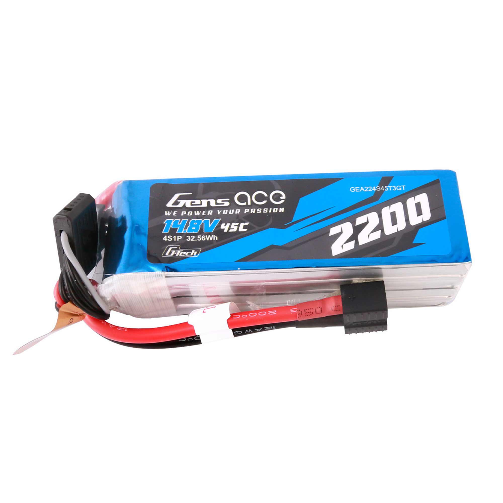Gens ace 14.8V 2200mAh 4S 45C G-Tech Smart LiPo Battery: EC3/ Deans/ XT60