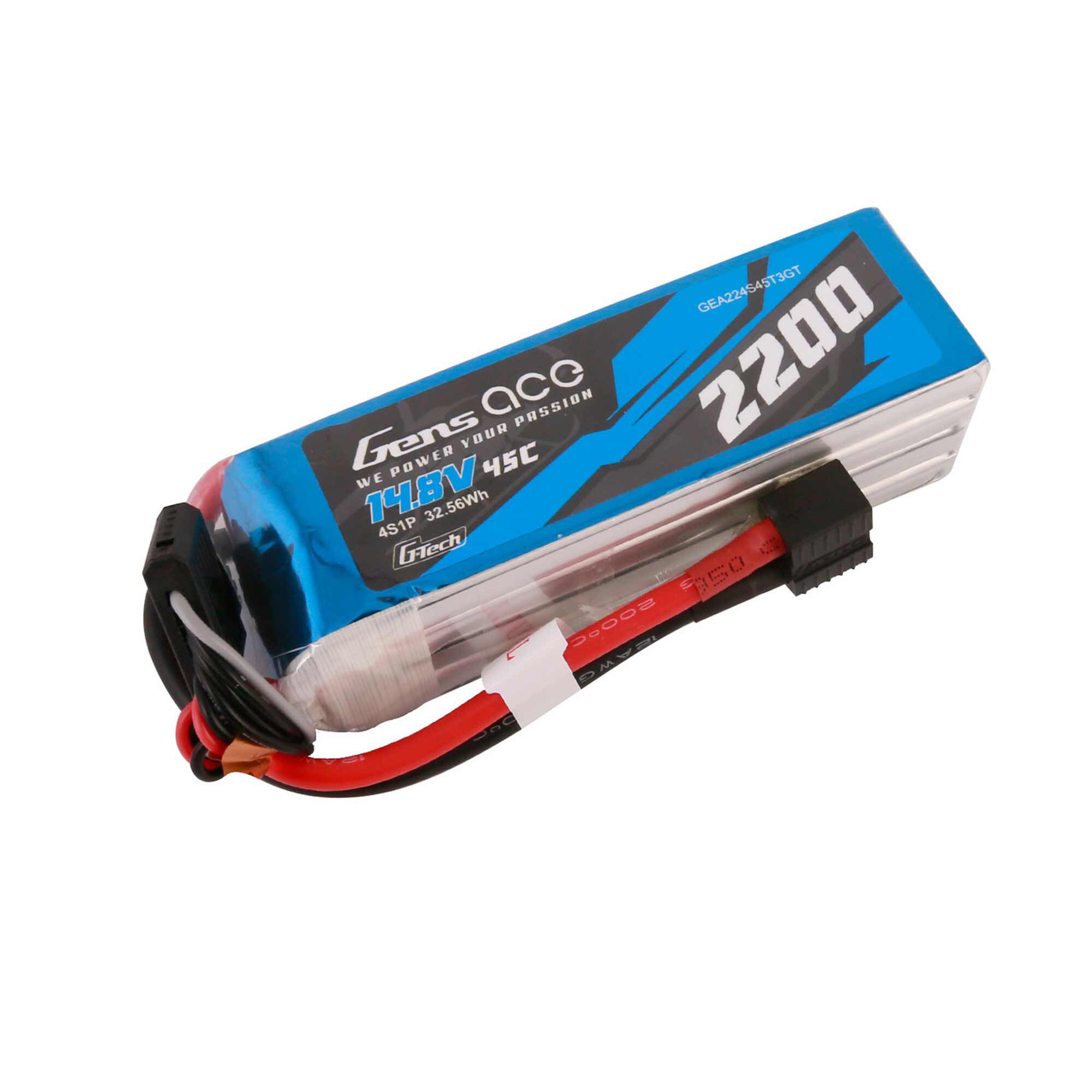 Gens ace 14.8V 2200mAh 4S 45C G-Tech Smart LiPo Battery: EC3/ Deans/ XT60
