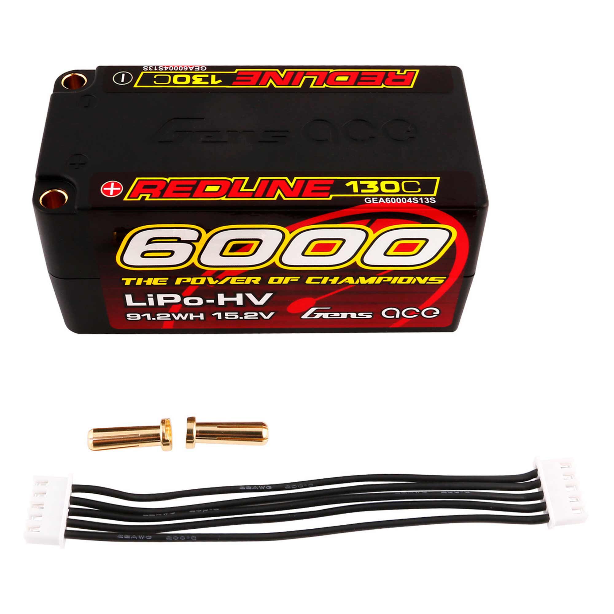 Gens ace 15.2V 6000mAh 4S 130C Shorty Hardcase LiHV Battery: 5mm Tubes