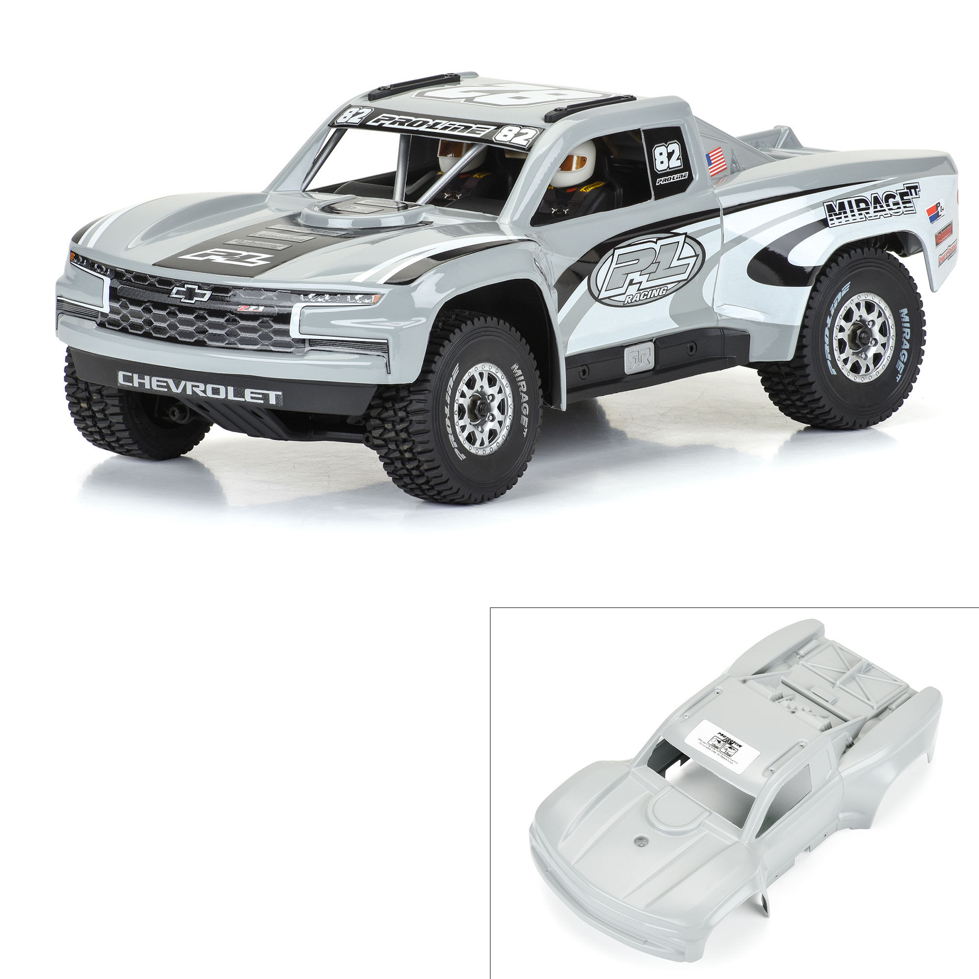 Pro-Line Racing 1/16 Pre-Cut 2019 Chevy Trophy Truck Tough-Color Gray Body: GROM