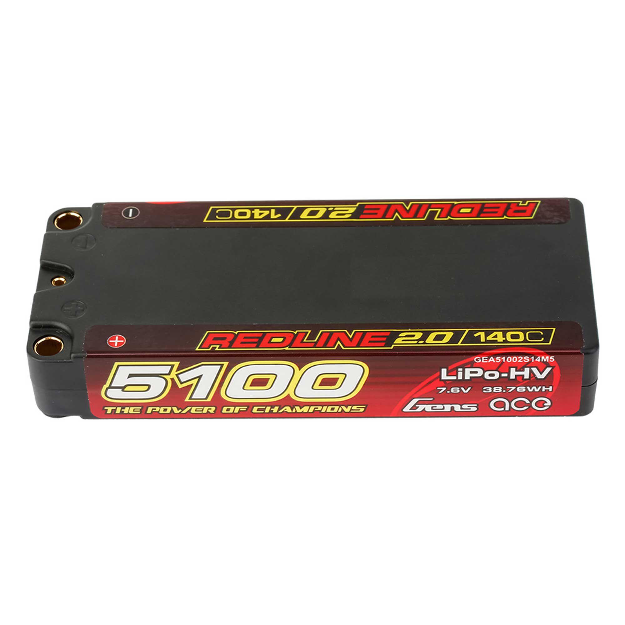Gens ace 7.6V 5100mAh 2S 140C Redline 2.0 LiHV Hardcase Battery: 5.0mm Bullet