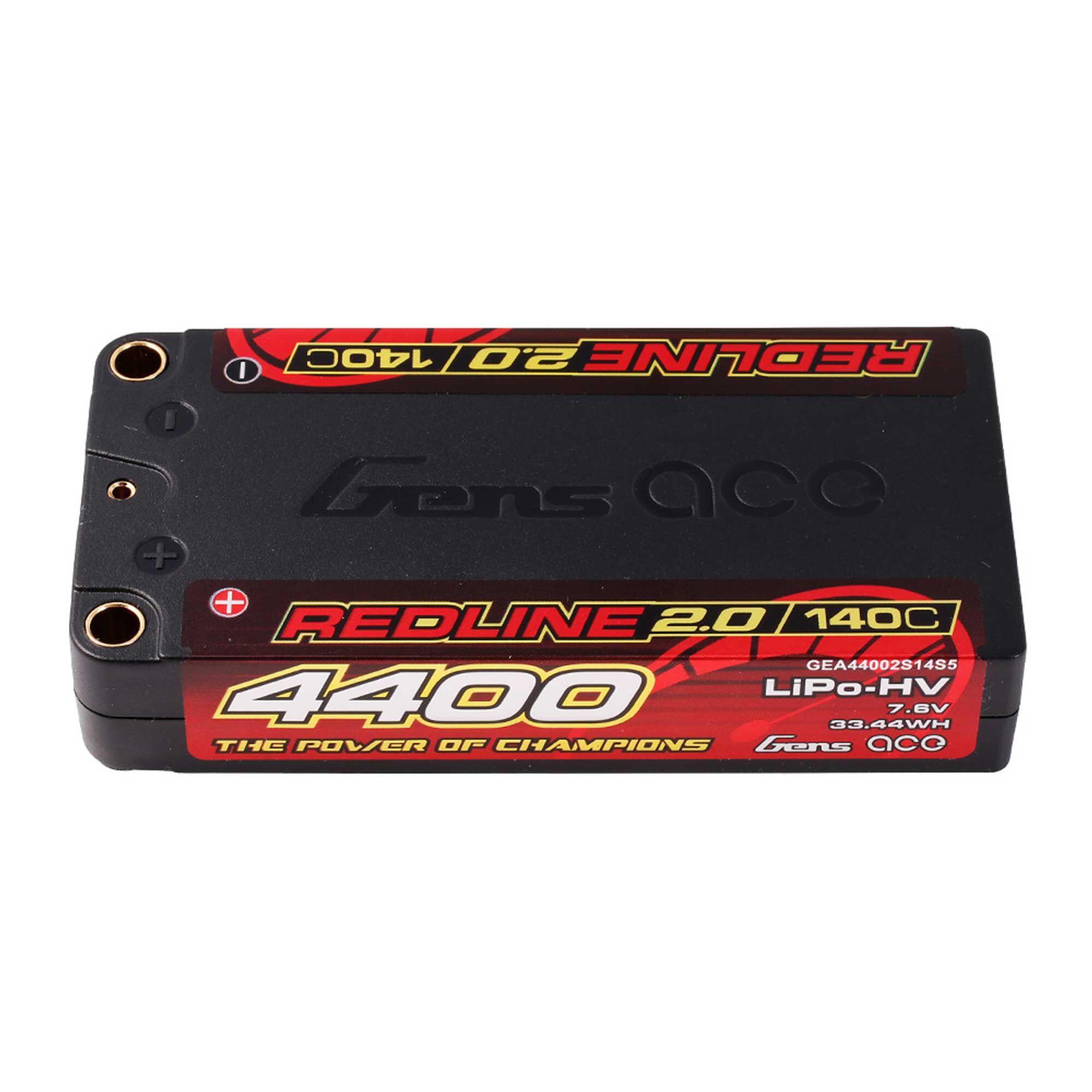 Gens ace 7.6V 4400mAh 2S 140C Redline 2.0 LiHV Hardcase Battery: 5.0mm Bullet