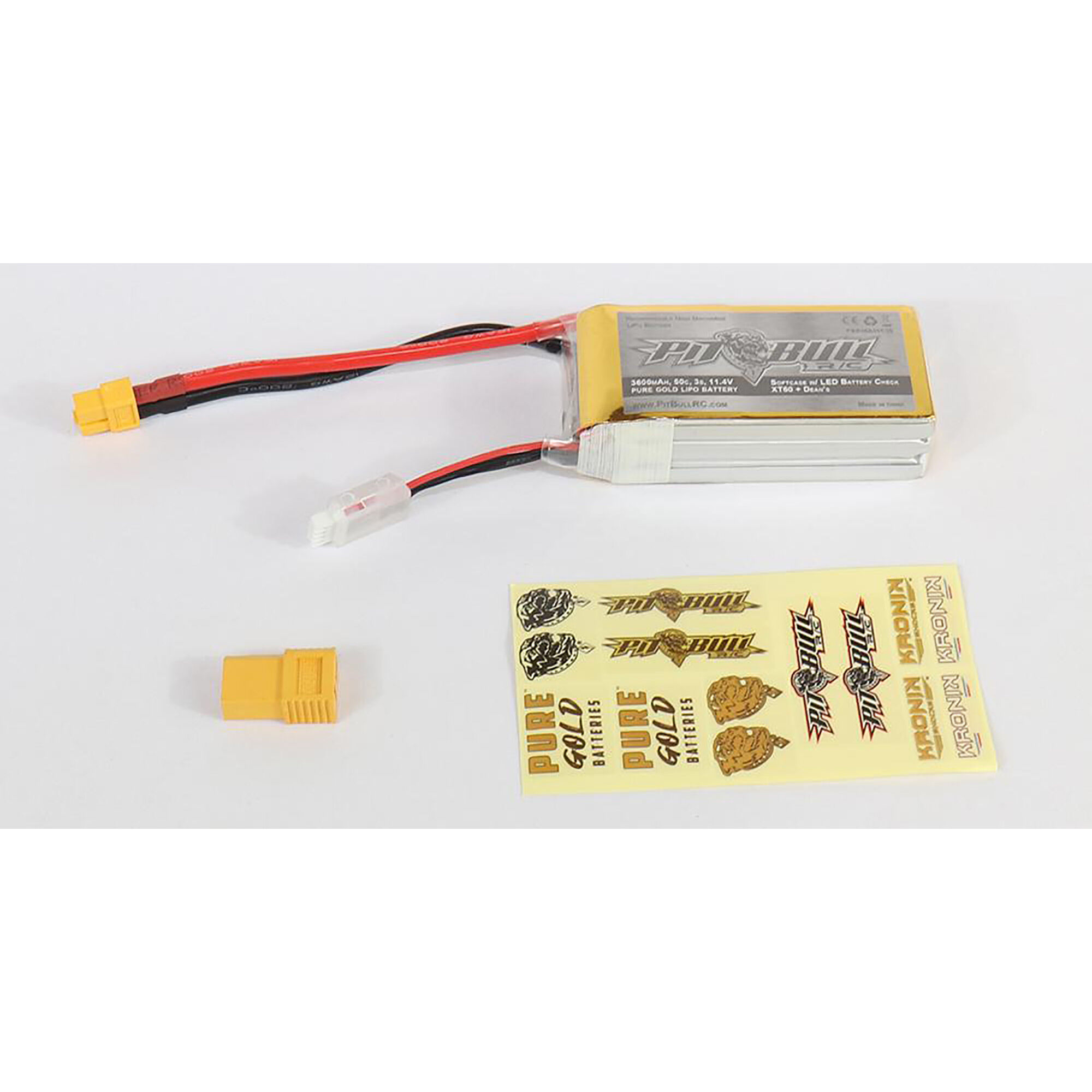 Pit Bull Xtreme RC Pure Gold 11.4V 3600mAh 3S 50C LiPo Battery: XT60/Deans