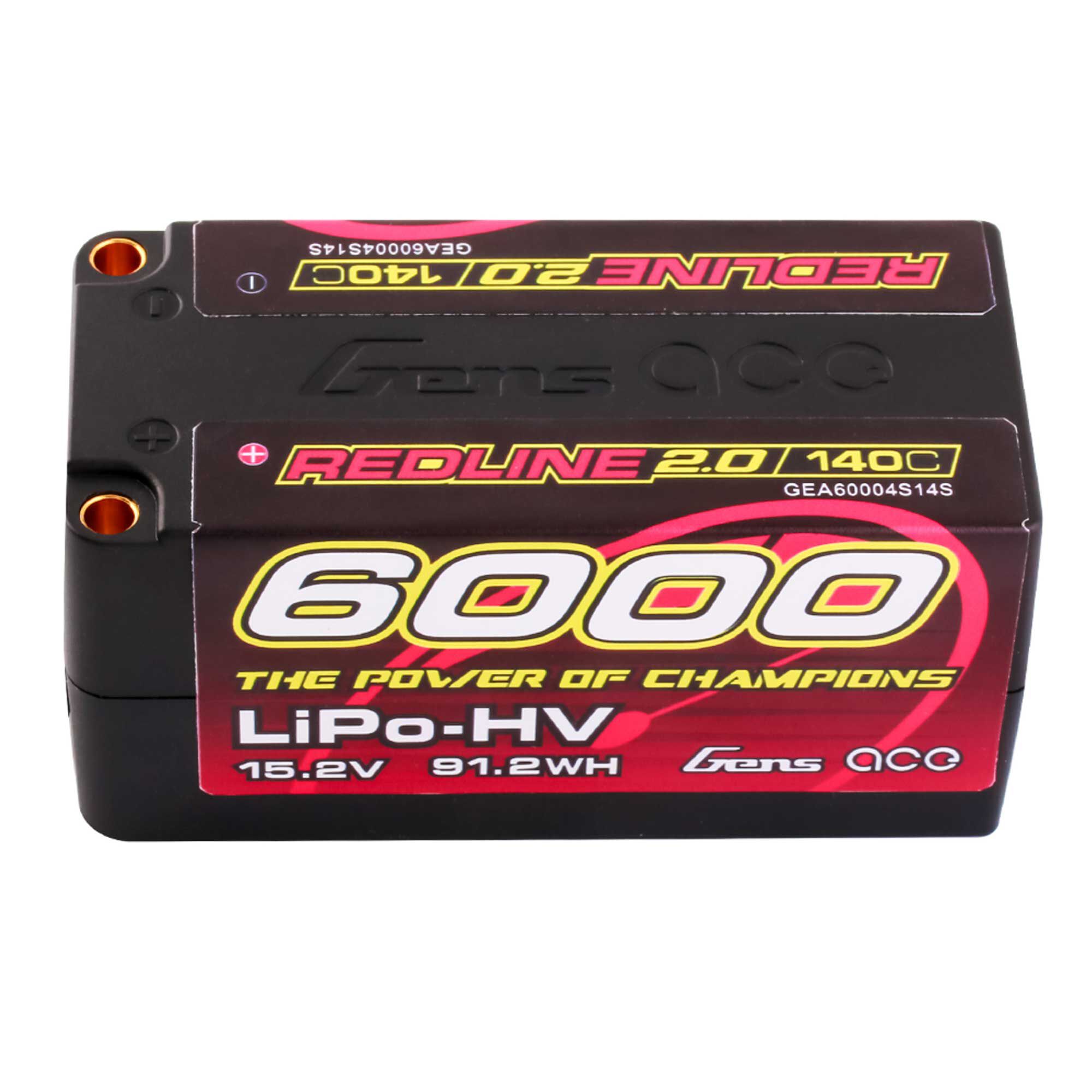 Gens ace 15.2V 6000mAh 4S 140C Shorty Hardcase LiHV Battery: 5mm Tubes