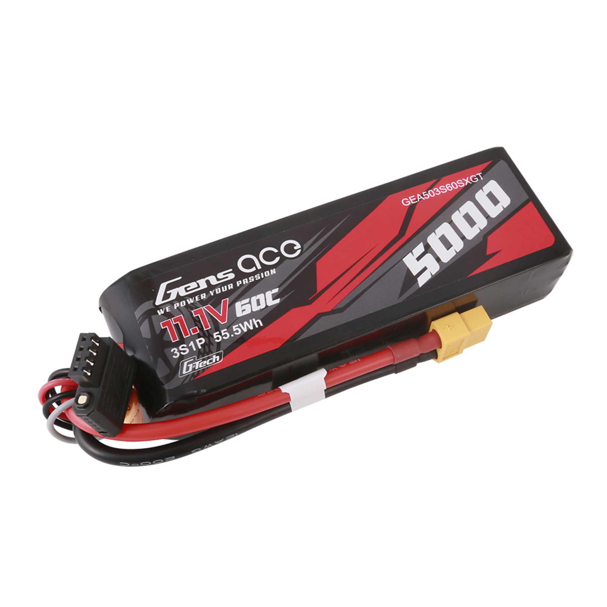 Gens ace 11.1V 5000mAh 3S 60C G-Tech Smart Short-Size LiPo Battery: XT60