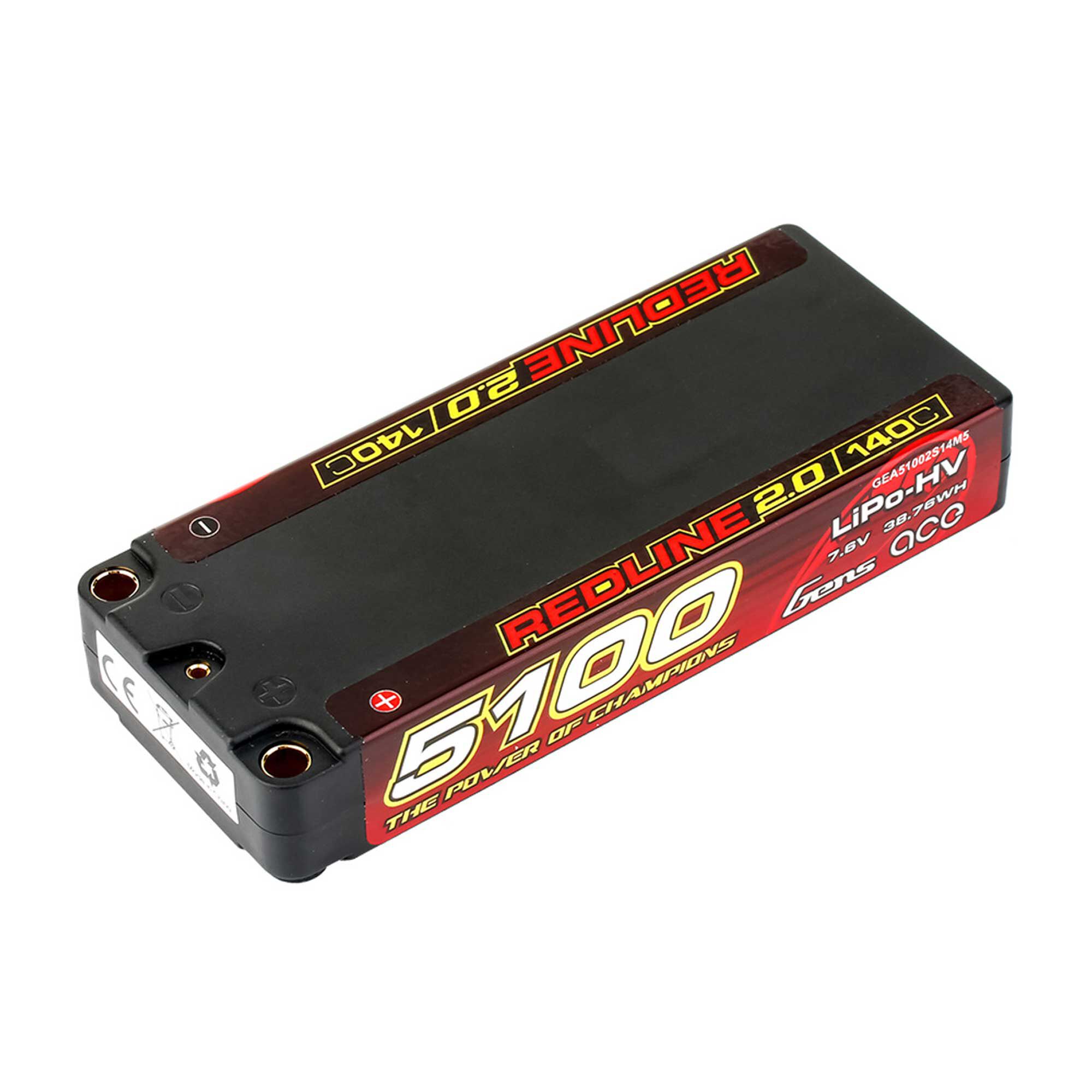 Gens ace 7.6V 5100mAh 2S 140C Redline 2.0 LiHV Hardcase Battery: 5.0mm Bullet