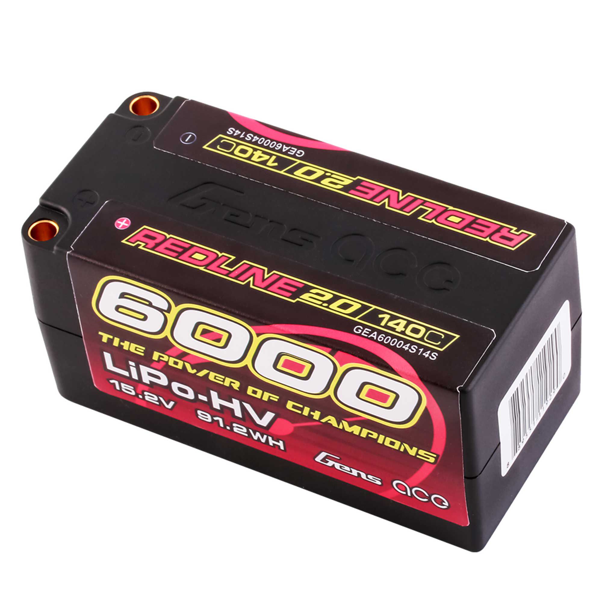 Gens ace 15.2V 6000mAh 4S 140C Shorty Hardcase LiHV Battery: 5mm Tubes