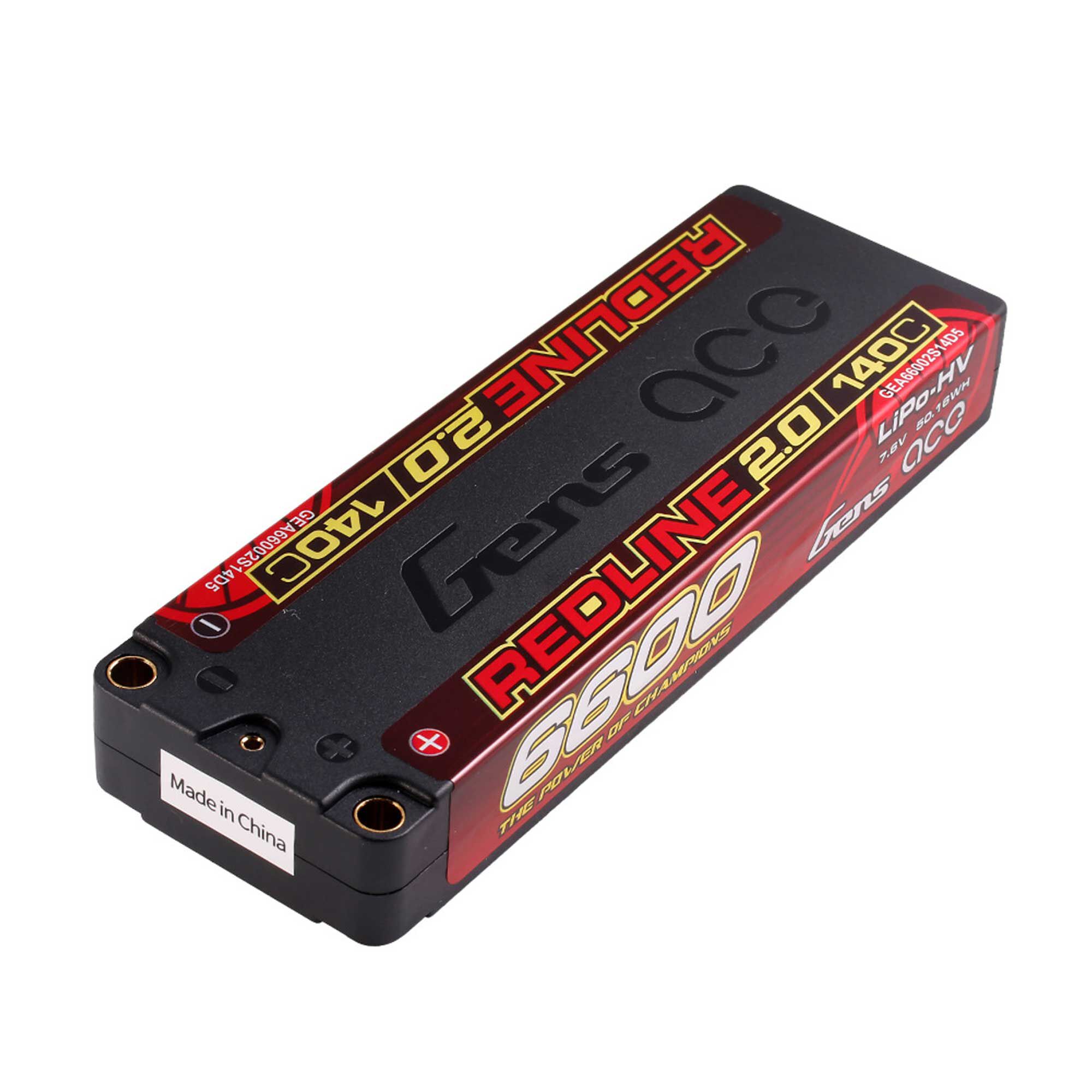 Gens ace 7.6V 6600mAh 2S 140C Redline 2.0 LiHV Hardcase Battery: 5.0mm Bullet