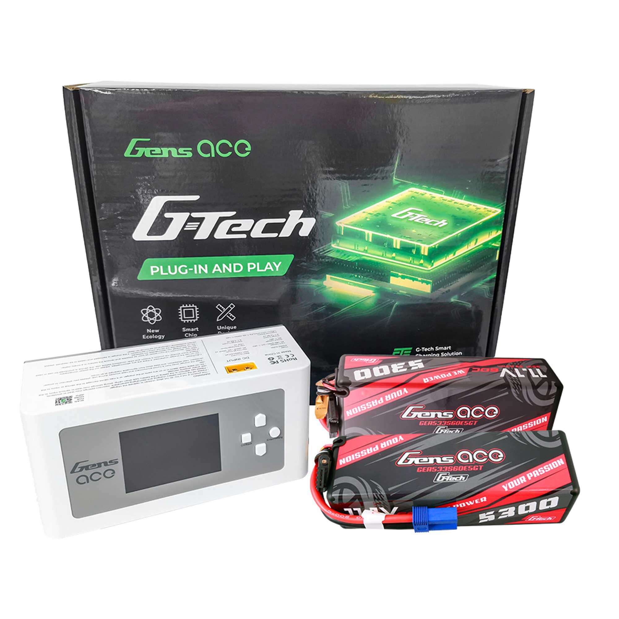 Gens ace G-Tech 2 batteries Bundle: 5300mAh 3S 60C hardcase EC5 x 2pcs + D300 charger