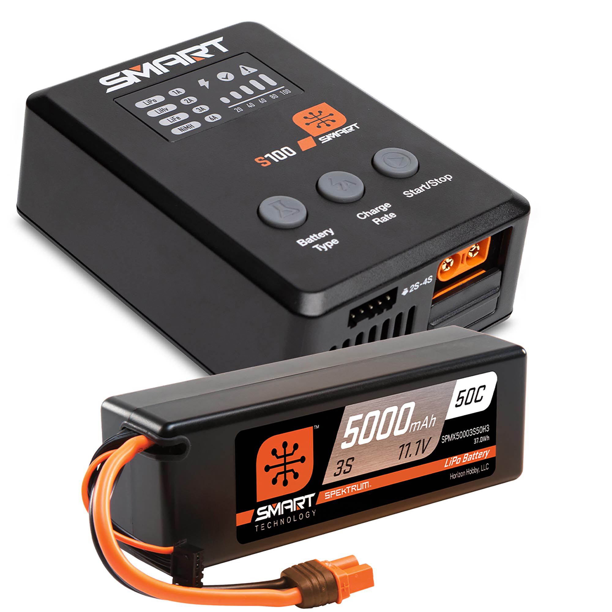 Spektrum Accessories Smart Powerstage Surface Bundle: 5000mAh 3S 50C LiPo Battery (IC3) / 100W S100 Charger