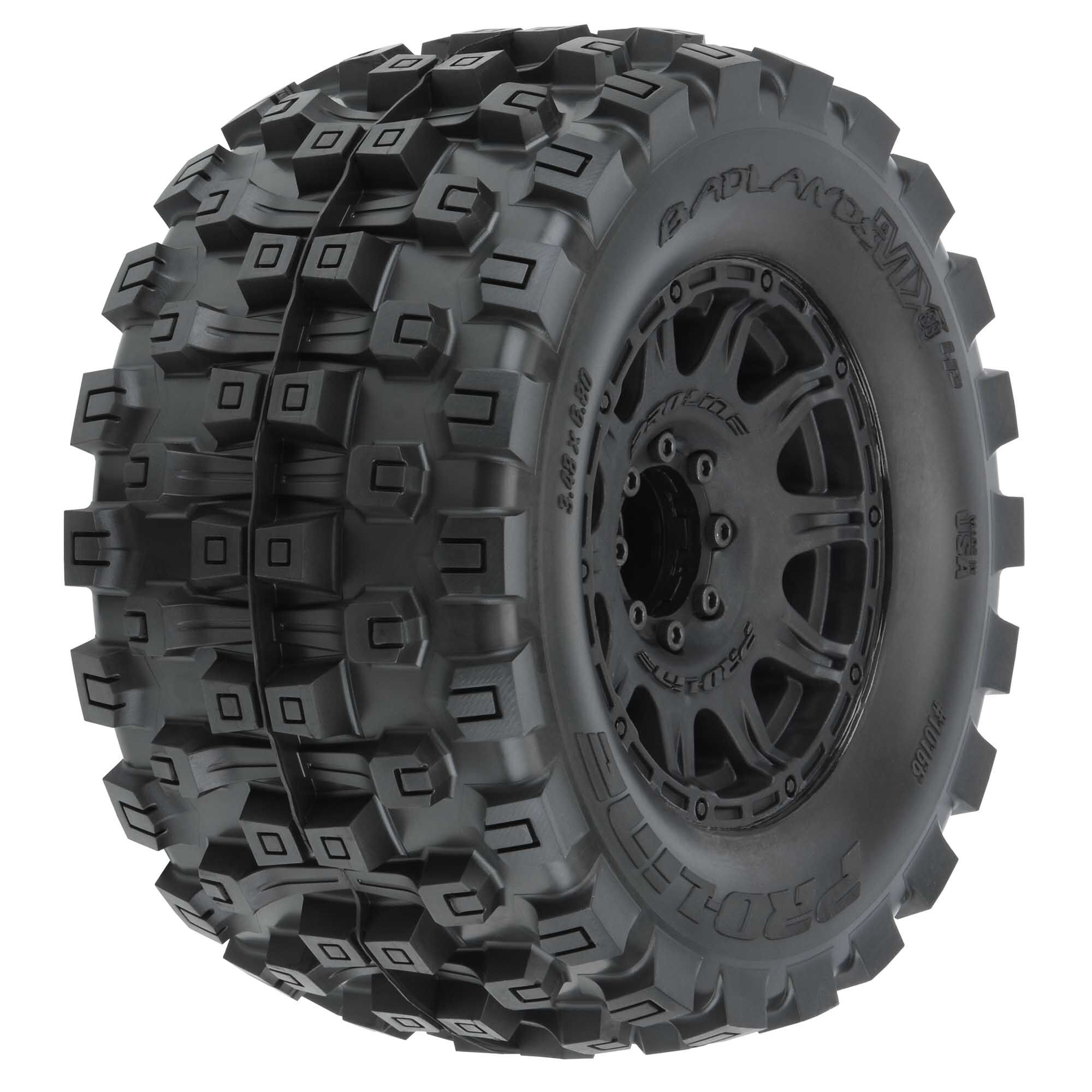 Pro-Line Racing 1/8 Badlands MX38 HP BELTED F/R 3.8" MT Mounted 17mm Black Raid (2)