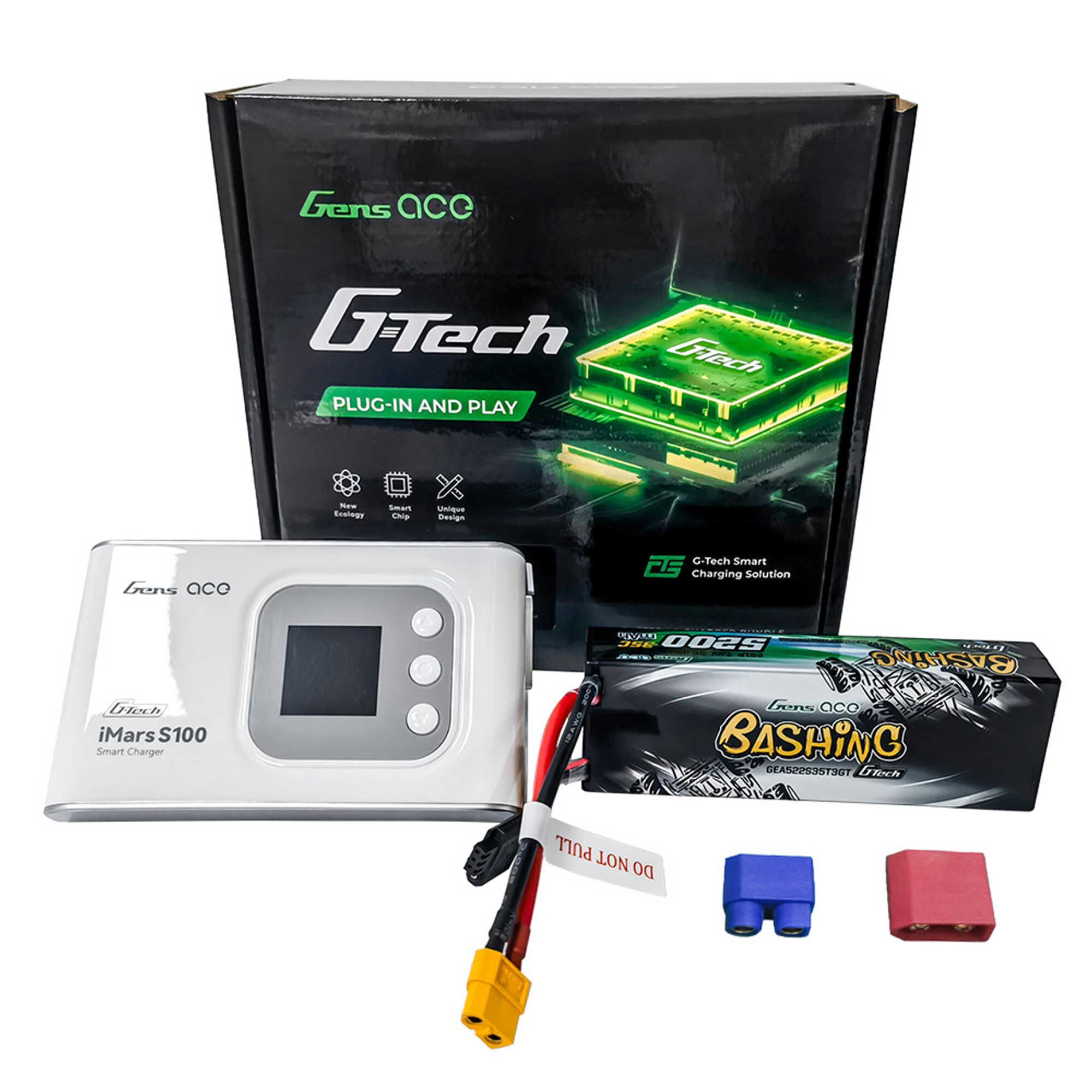 Gens ace G-Tech Bundle: 5200mAh 2S 35C hardcase XT60/EC3/Deans unversal plug + S100 charger