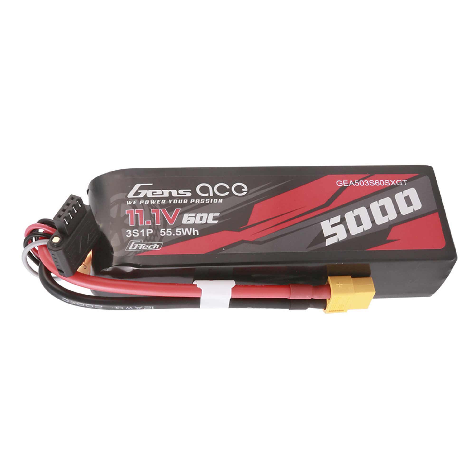 Gens ace 11.1V 5000mAh 3S 60C G-Tech Smart Short-Size LiPo Battery: XT60