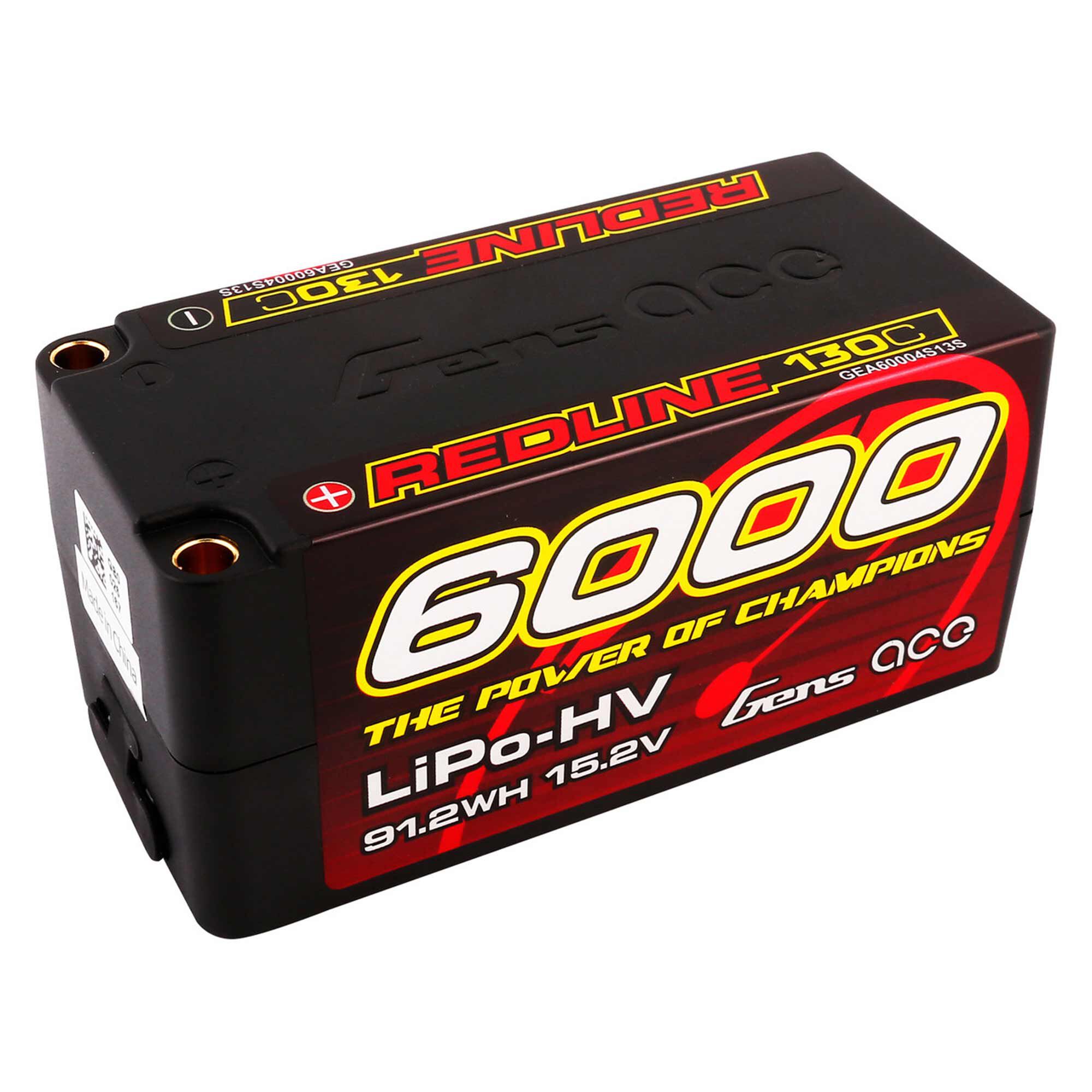 Gens ace 15.2V 6000mAh 4S 130C Shorty Hardcase LiHV Battery: 5mm Tubes