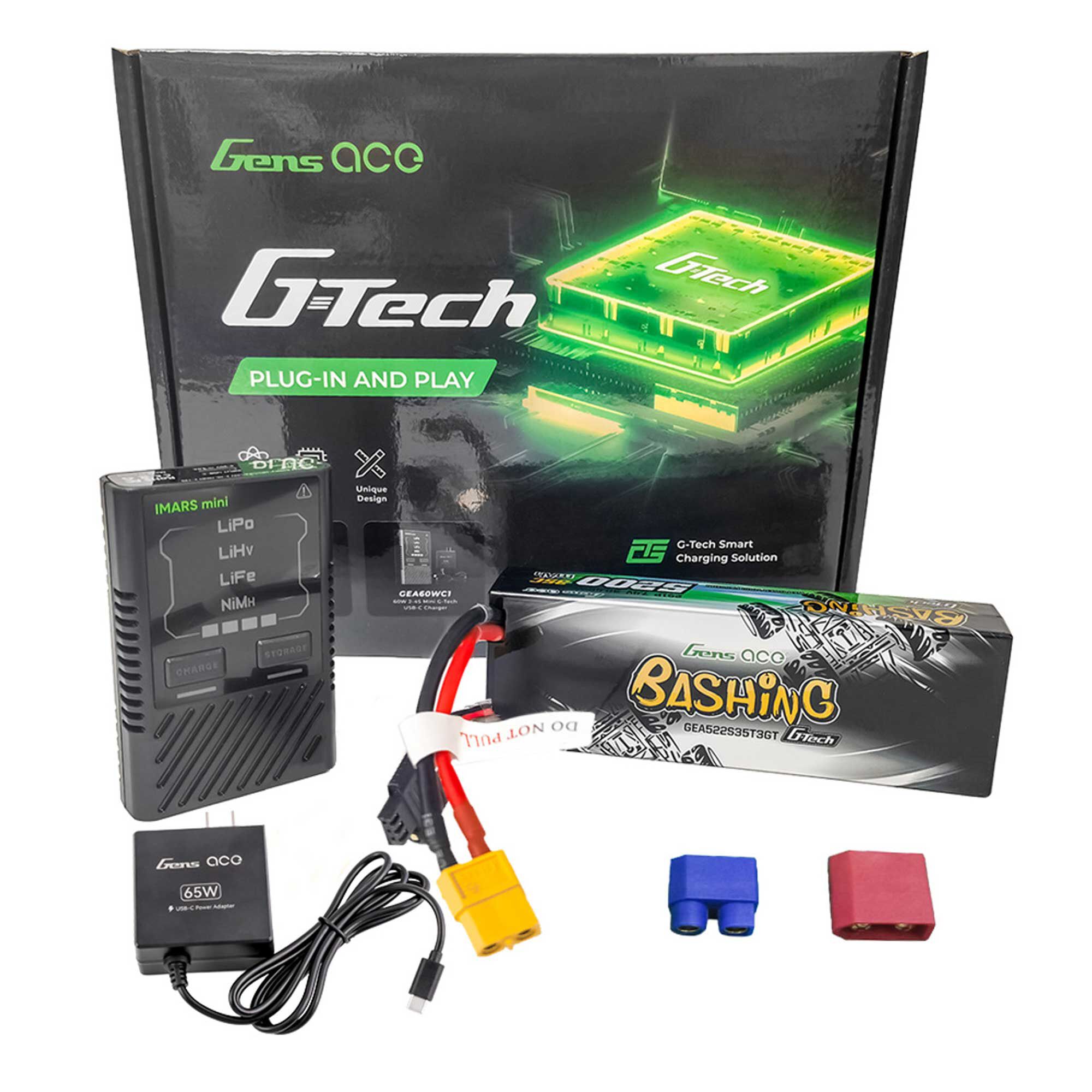 Gens ace G-Tech Bundle: 5200mAh 2S 35C hardcase XT60/EC3/Deans unversal plug + iMars Mini charger