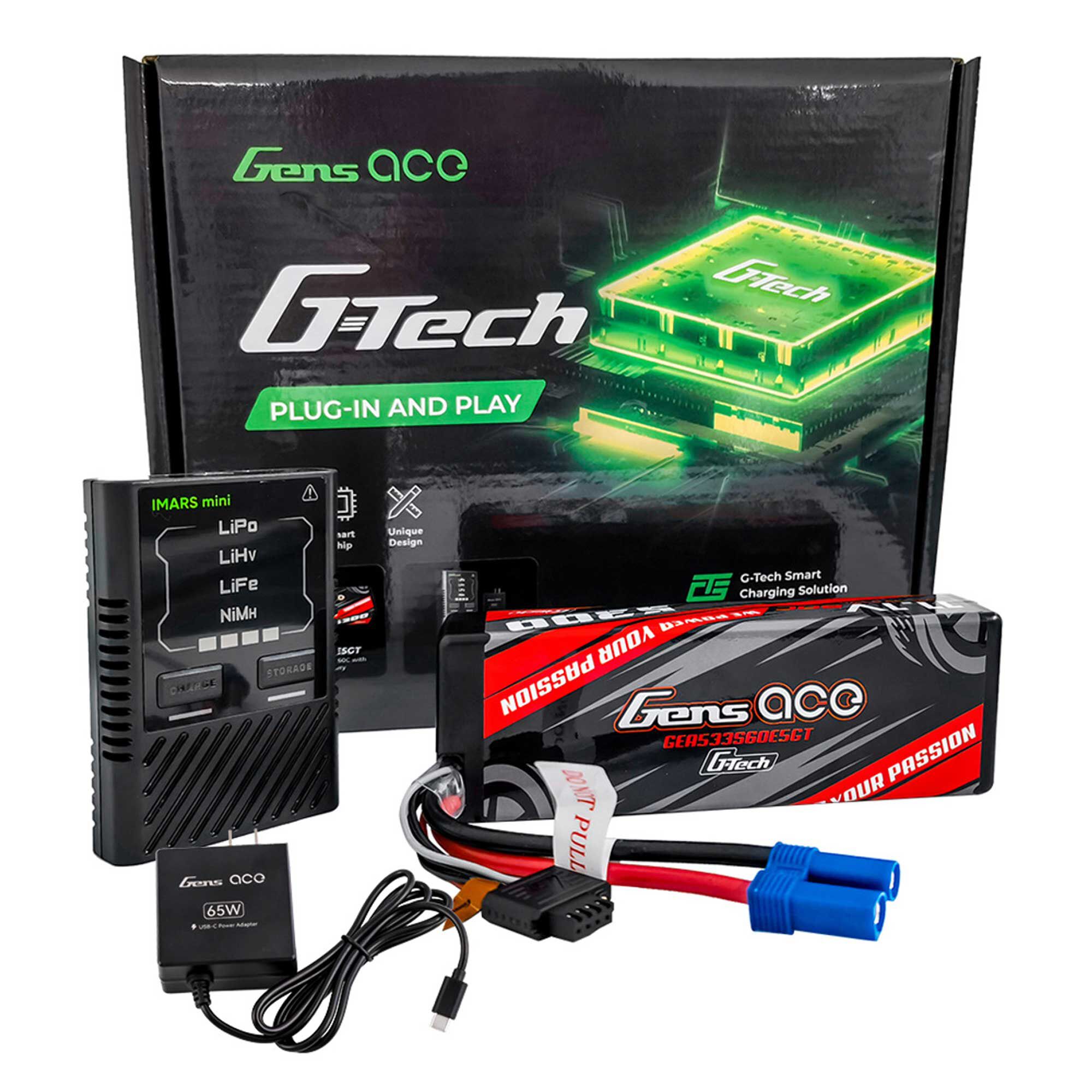 Gens ace G-Tech Bundle: 5300mAh 3S 60C hardcase EC5 + iMars Mini charger