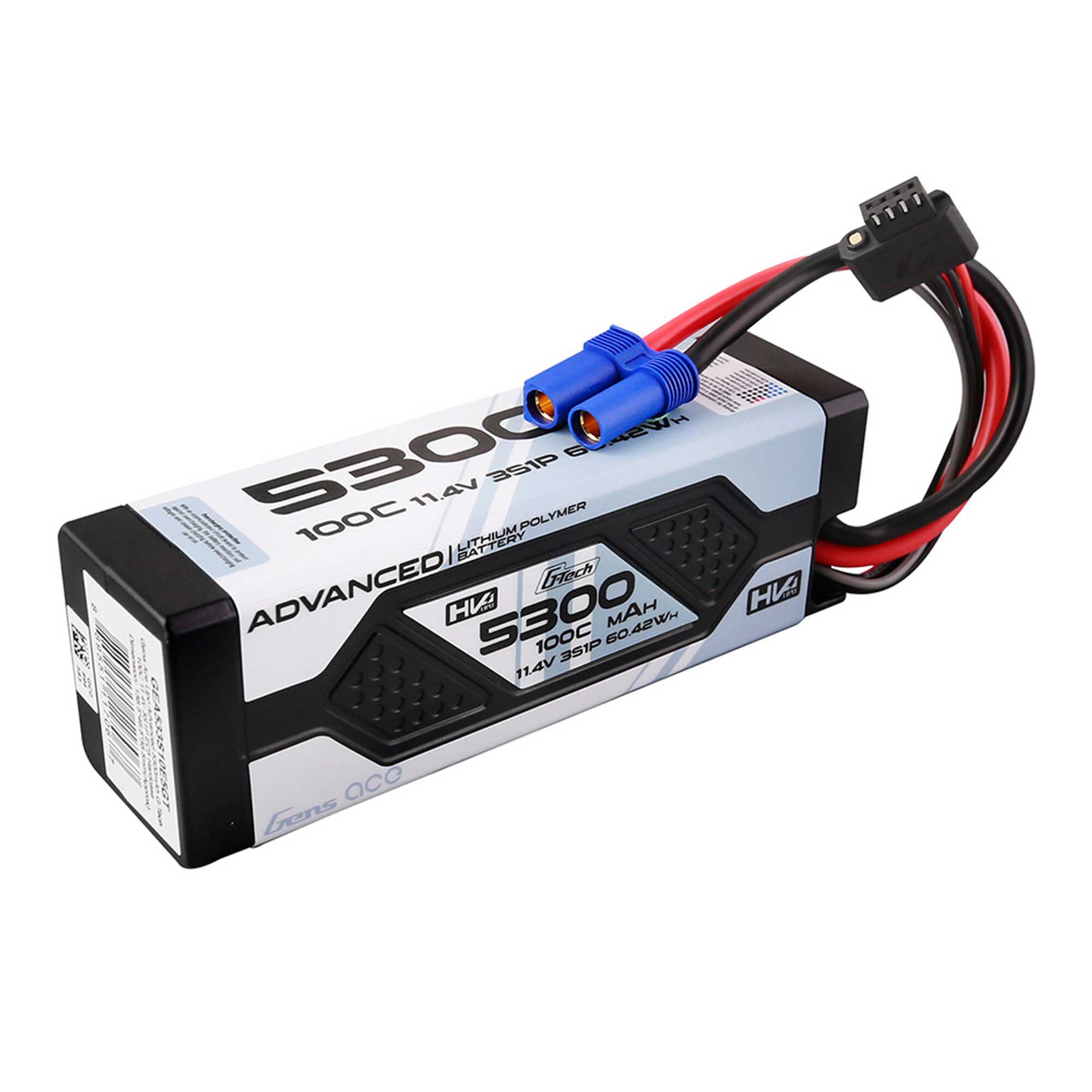 Gens ace 11.4V 5300mAh 3S 100C G-Tech Smart Advanced Hardcase LiHV Battery: EC5