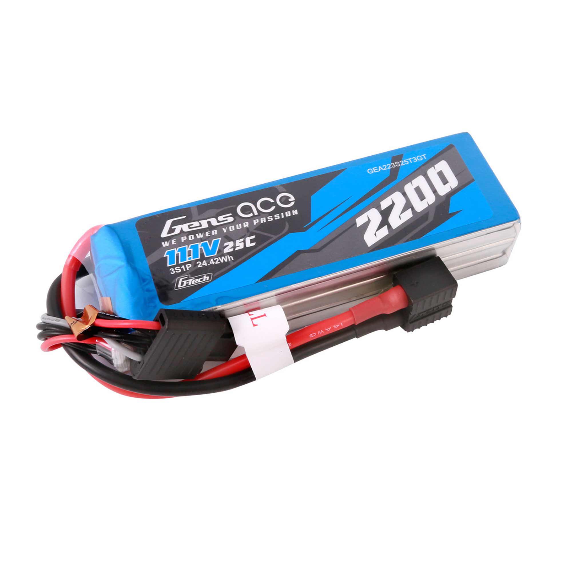Gens ace 11.1V 2200mAh 3S 25C G-Tech Smart LiPo Battery: EC3/ Deans/ XT60