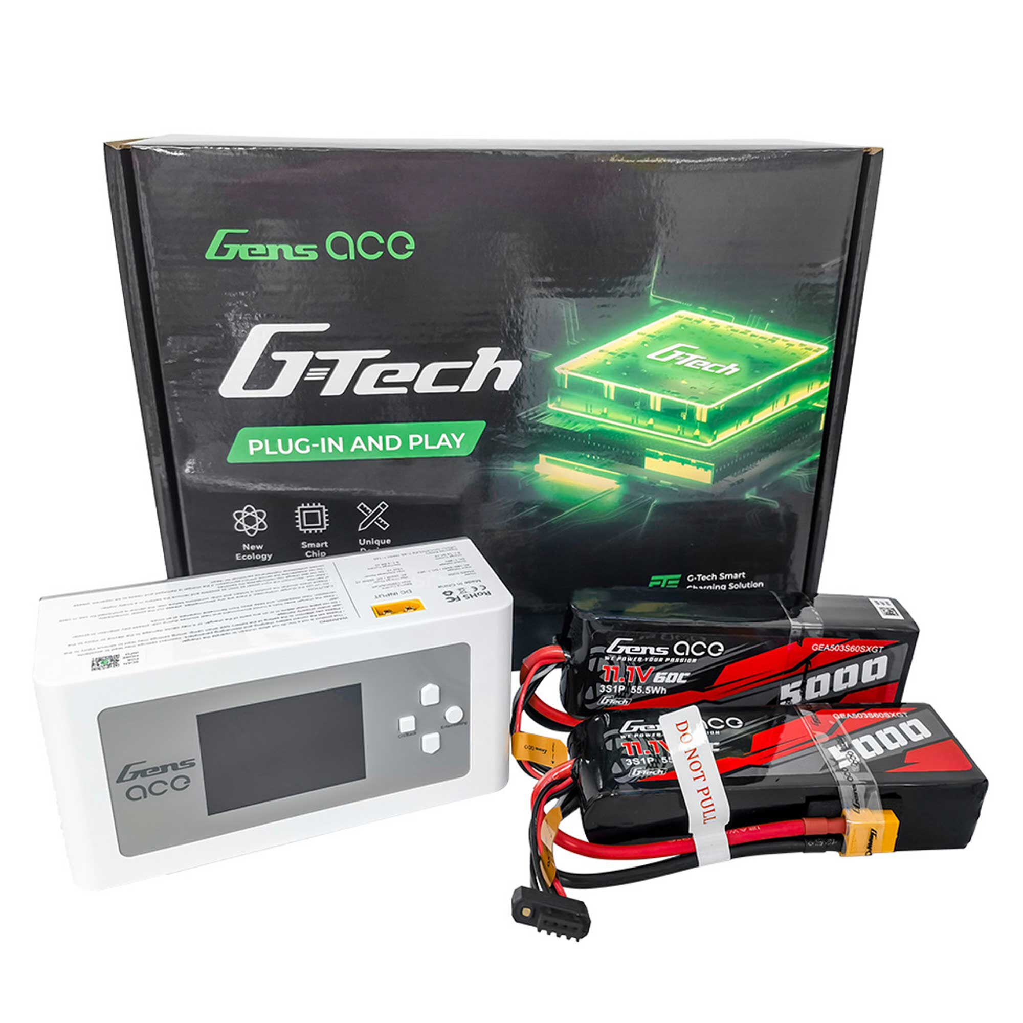 Gens ace G-Tech 2 batteries Bundle: 5000mAh 3S 60C softpack XT60 x 2pcs + D300 charger