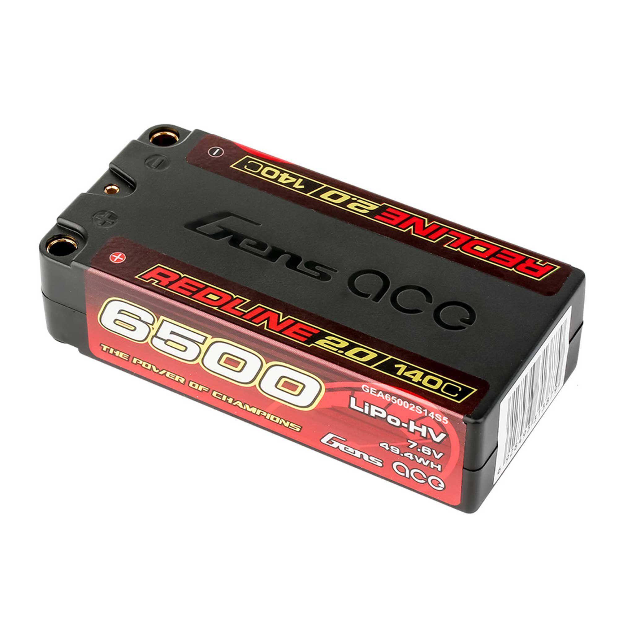 Gens ace 7.6V 6500mAh 2S 140C Redline 2.0 LiHV Hardcase Battery: 5.0mm Bullet
