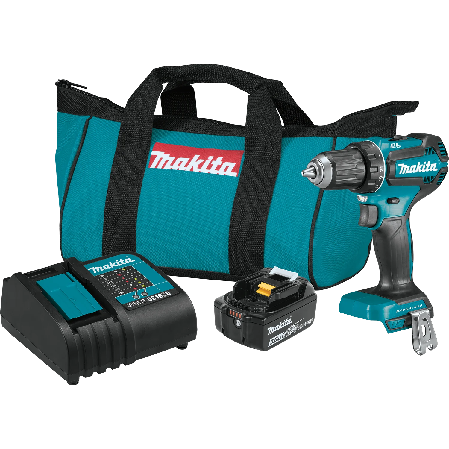 Makita 18 Volt LXT Lithium Ion Brushless Cordless 1/2 Inch Driver Drill Kit Factory Serviced