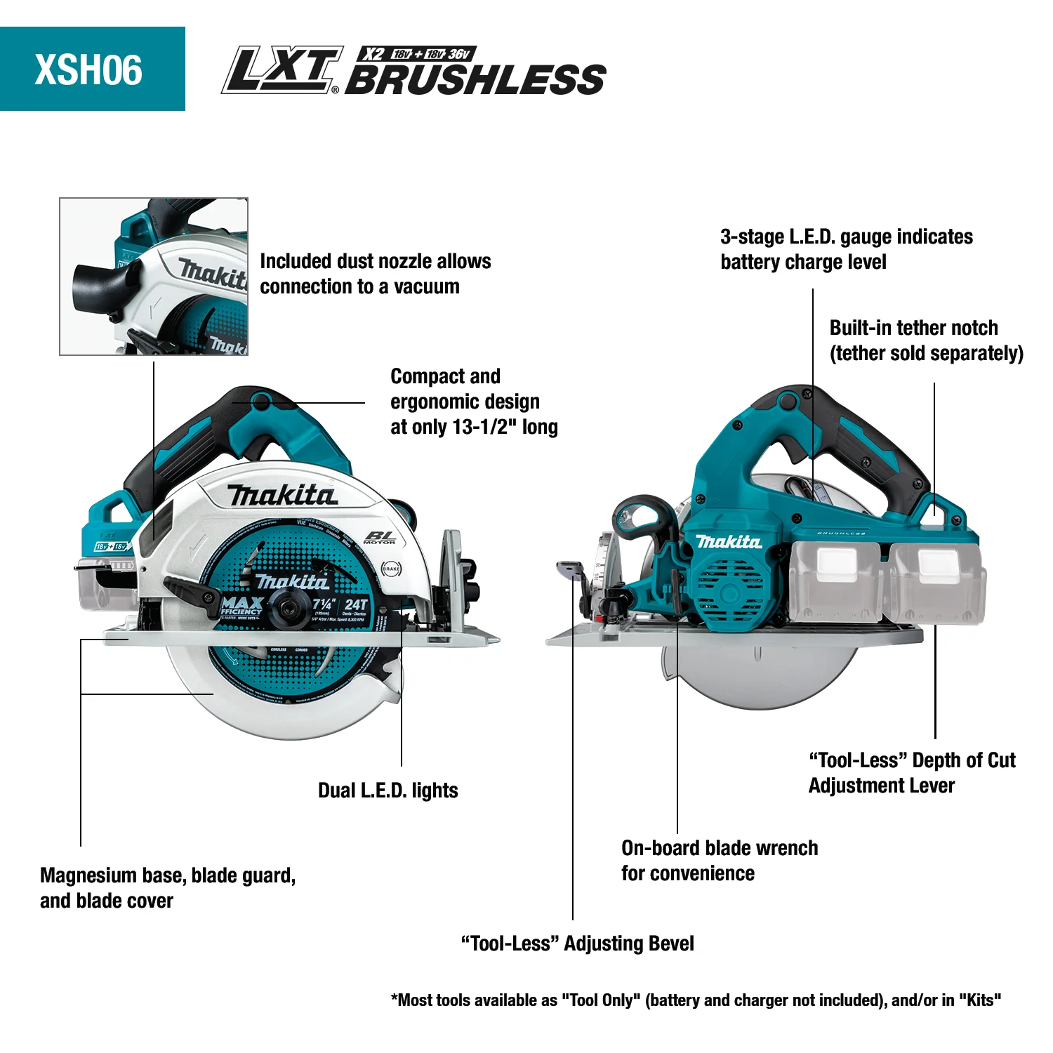 Makita 36 Volt LXT Brushless 7 1/4 Inch Circular Saw Factory Serviced (Tool Only)