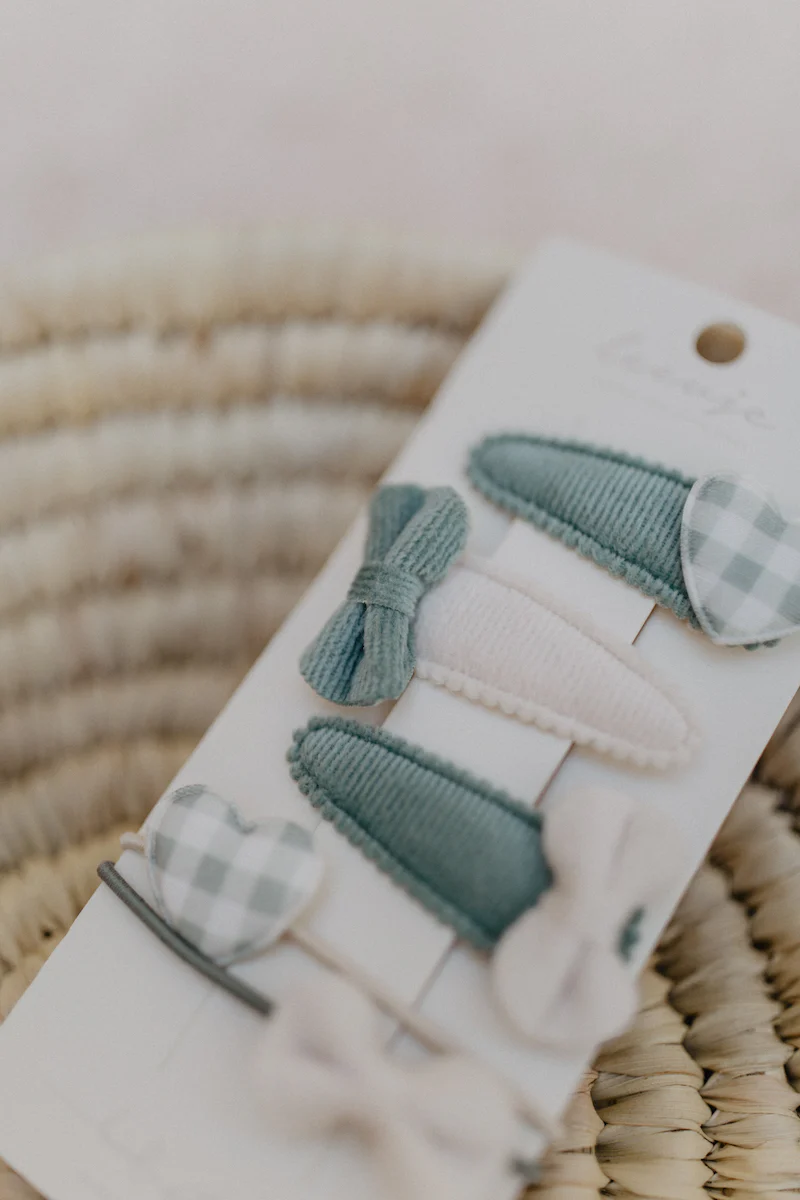 Haarspangen 'green gingham heart mix'