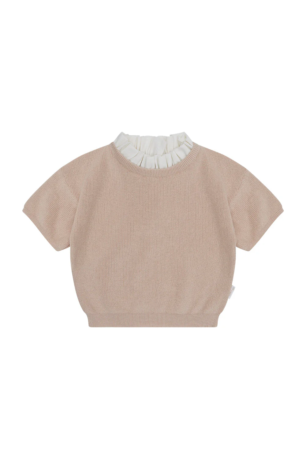 Gestricktes T-Shirt mit Rüschenstehkragen