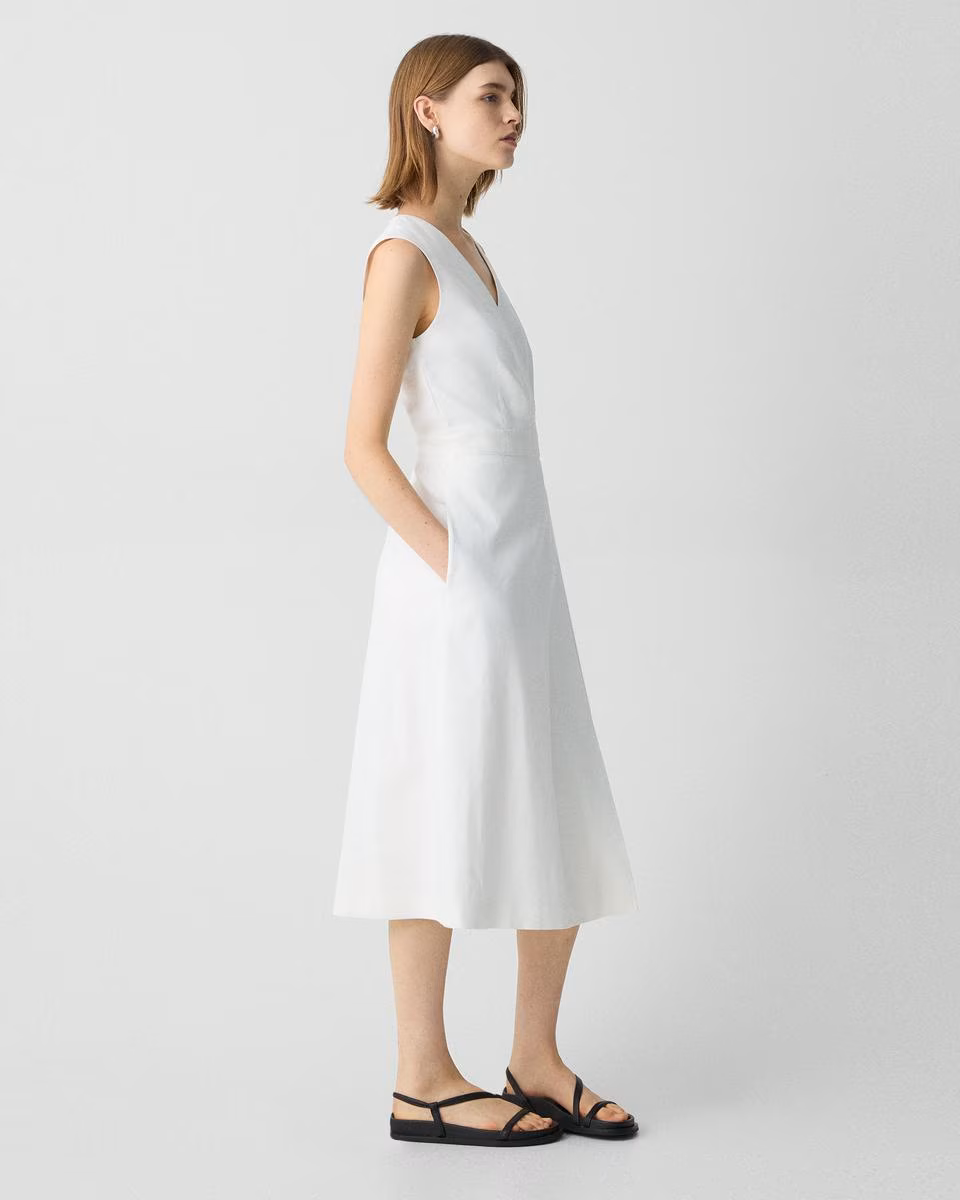 Sleeveless A-Line Wrap Dress in Good Linen