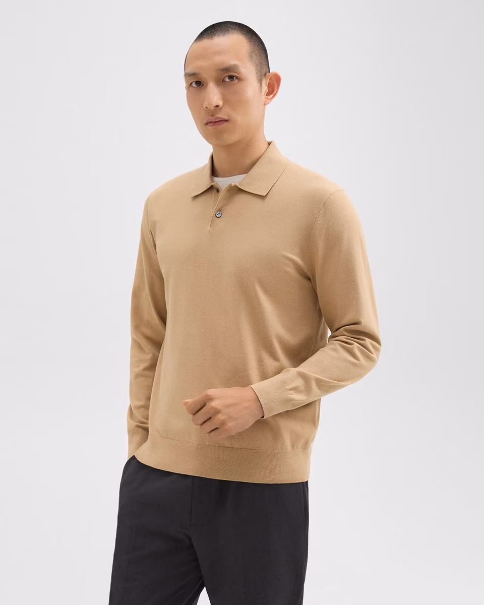 Goris Long-Sleeve Polo Shirt in Light Bilen