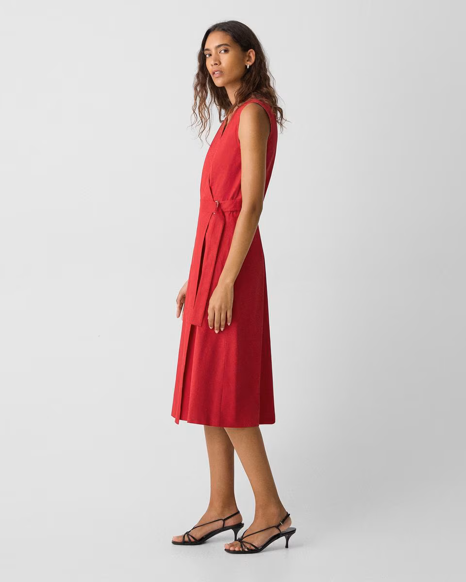 Sleeveless A-Line Wrap Dress in Good Linen