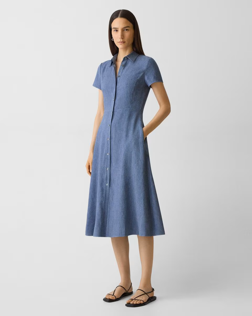 Midi Shirt Dress in Fluid Linen