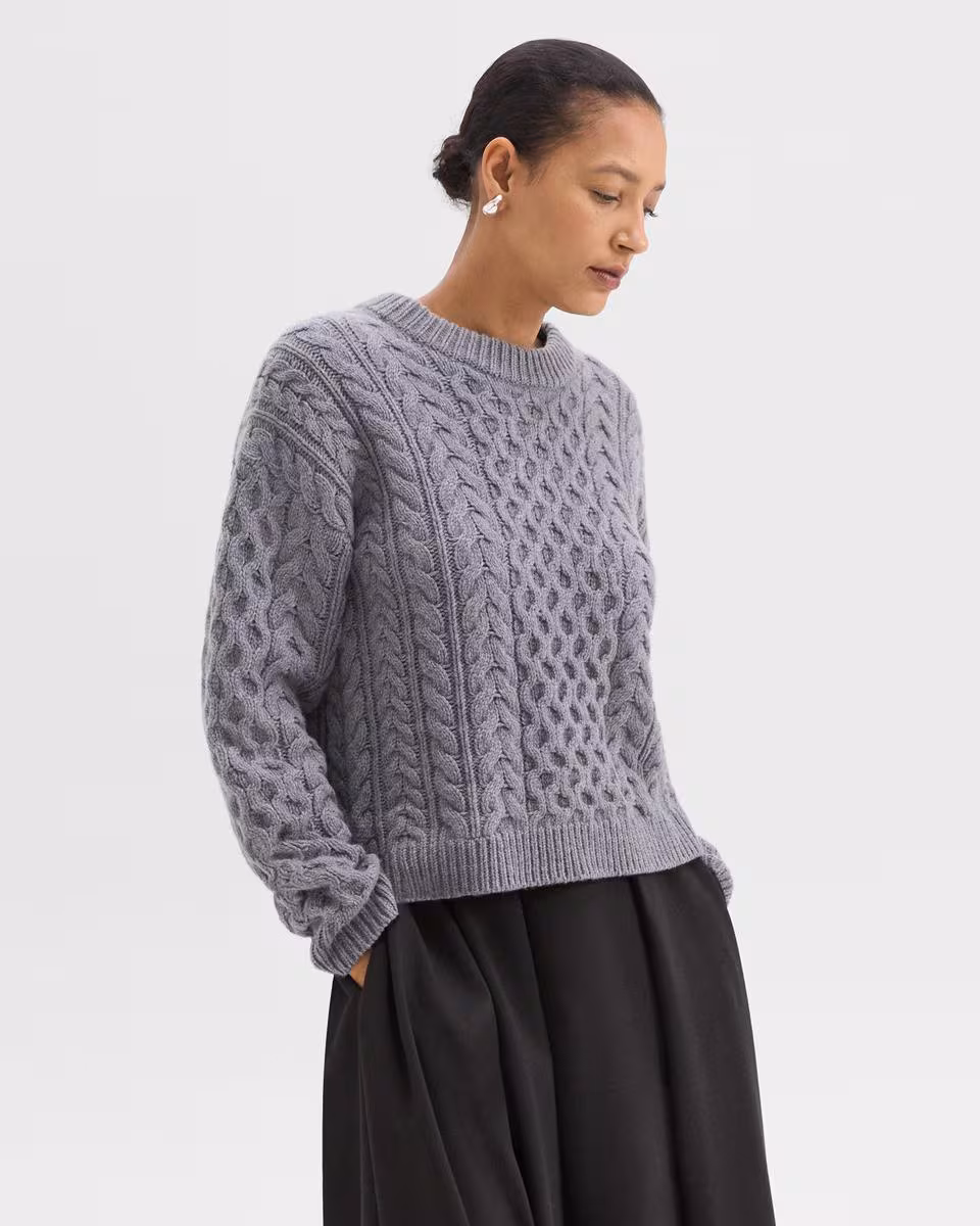 Cable Knit Sweater in Felted Wool-Cashmere