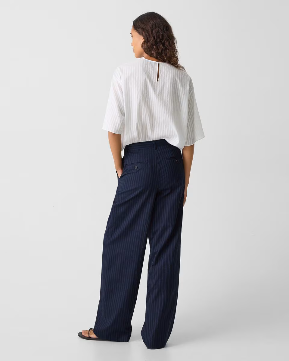 Double Pleat Pant in Linear Cotton