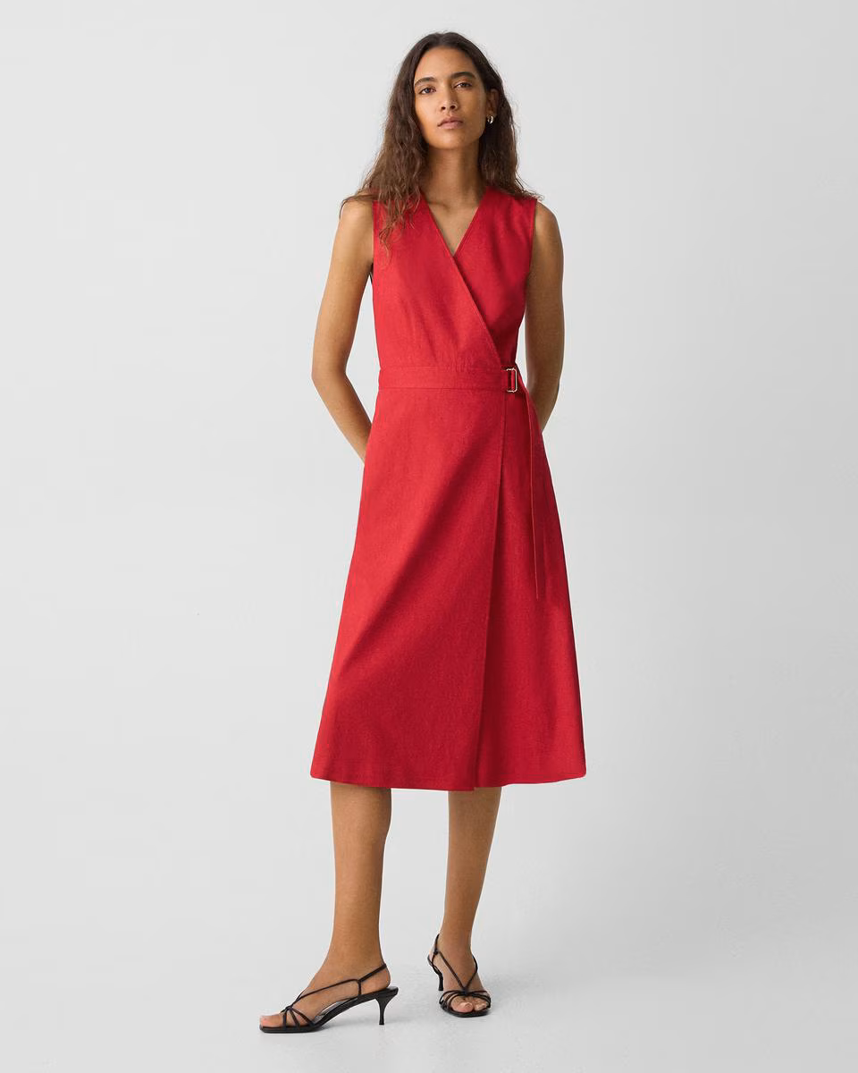 Sleeveless A-Line Wrap Dress in Good Linen