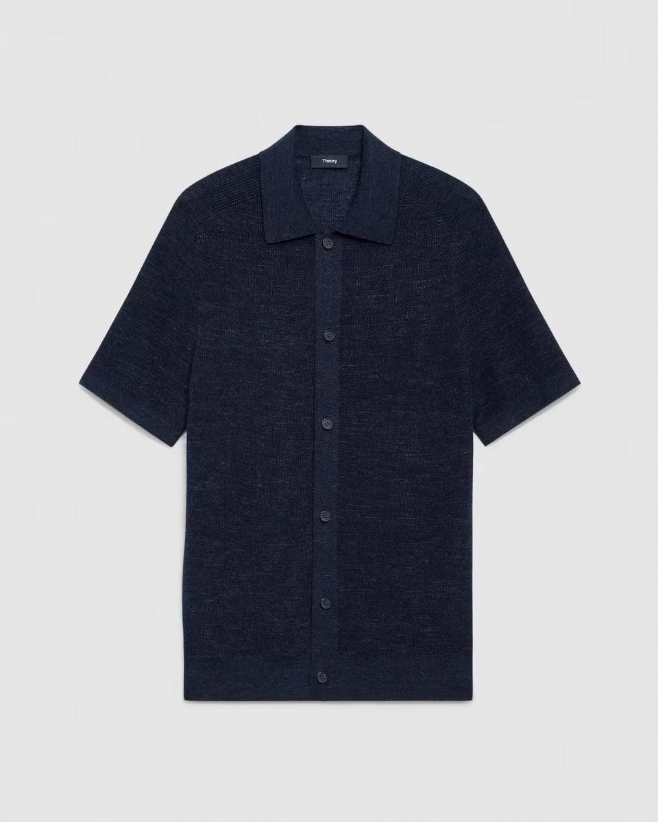 Short-Sleeve Button-Up Shirt in Pacific Linen