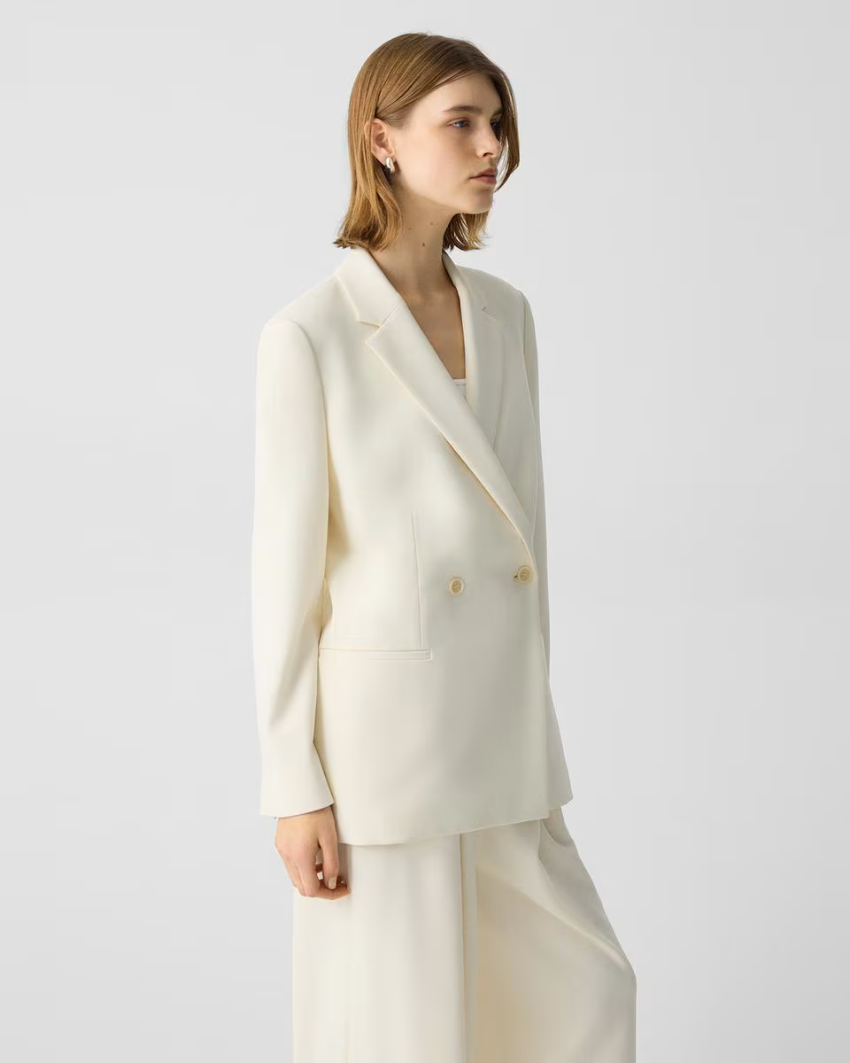 Relaxed Double-Breasted Blazer in Admiral Crepe