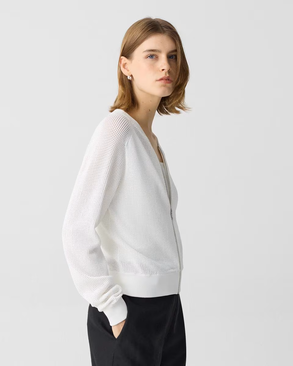 Pointelle Bomber Jacket in Crepe Knit