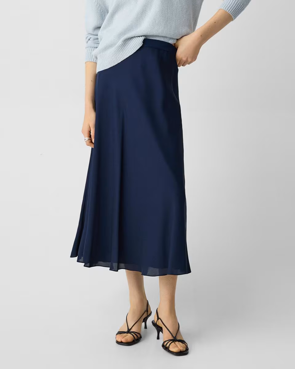 Midi Pull-On Skirt in Silk Georgette