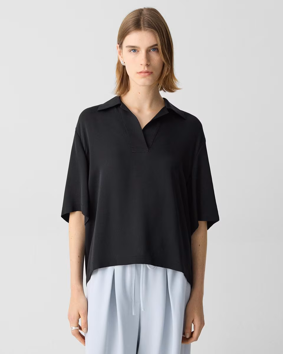 Oversized Polo Shirt in Silk Georgette