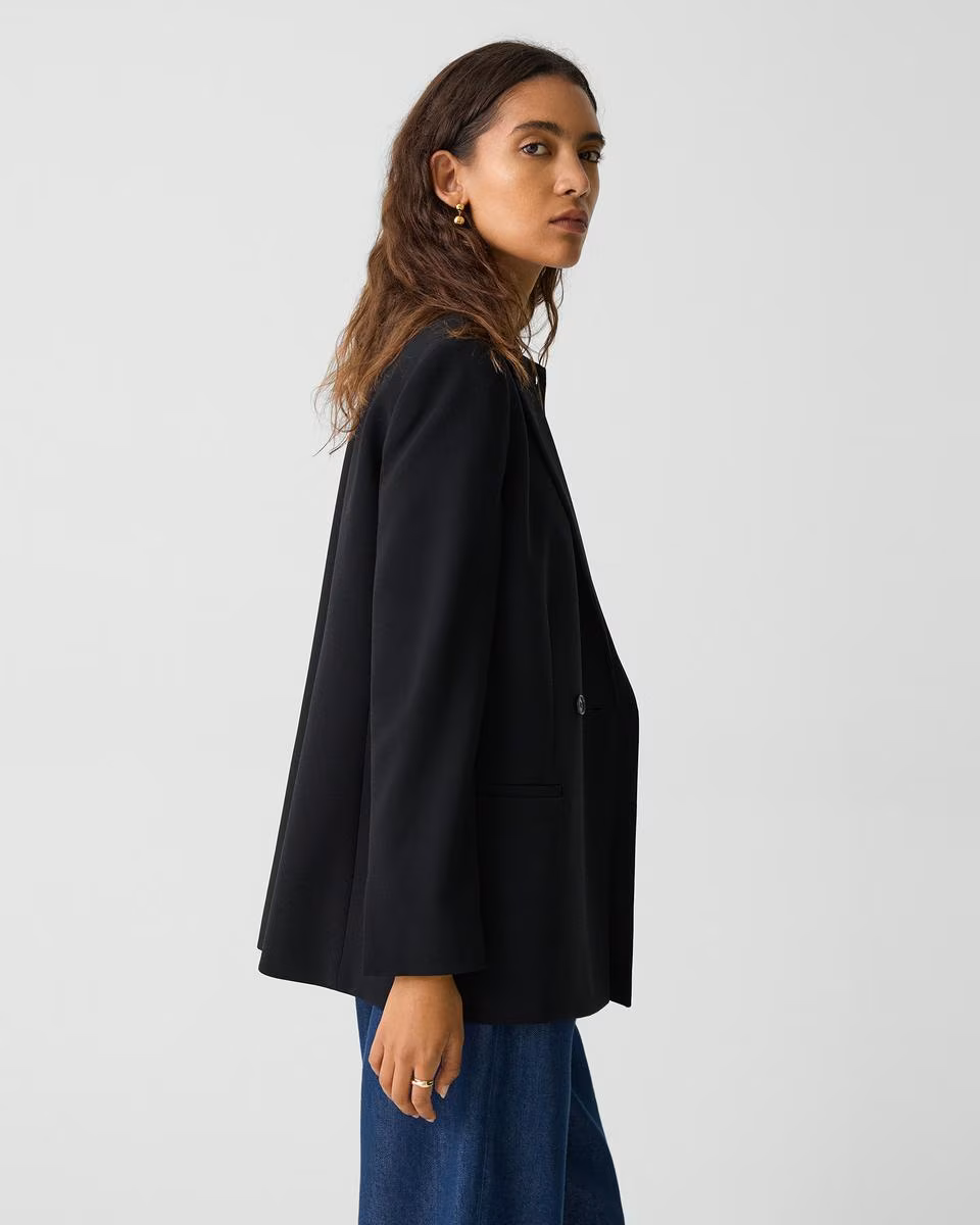 Relaxed Double-Breasted Blazer in Admiral Crepe