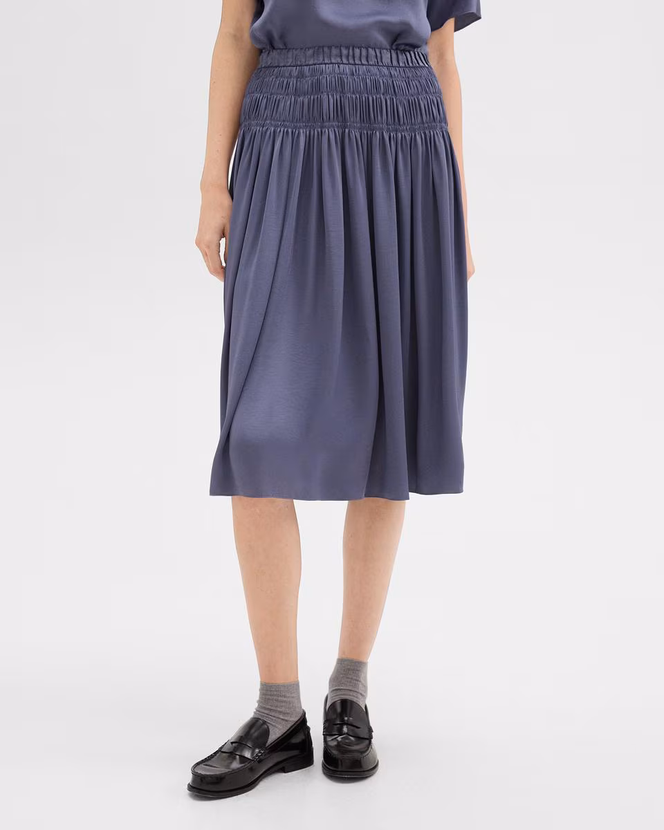 Gathered Midi Skirt in Recycled Satin
