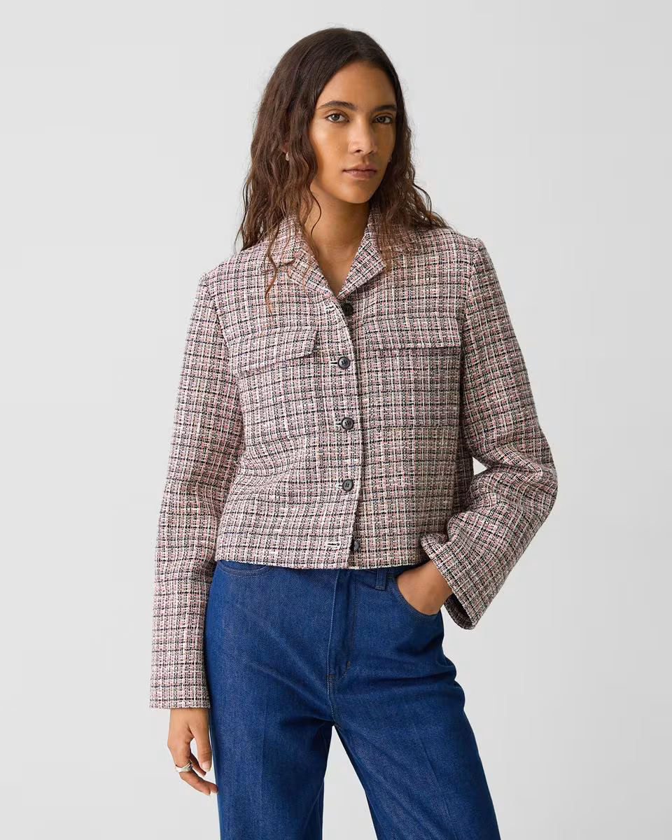 Cropped Tweed Jacket in Cotton-Blend