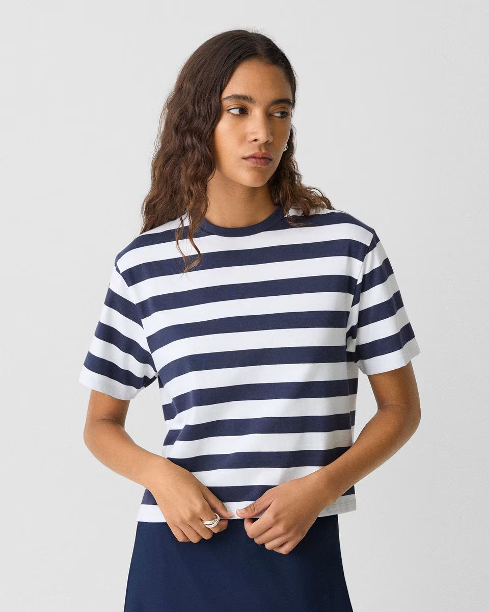 Boxy Crewneck Tee in Striped Cotton