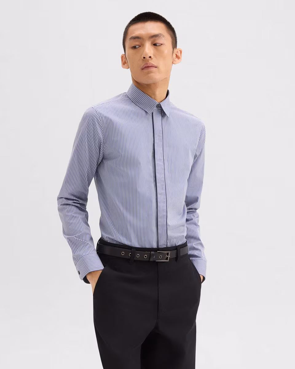 Straight Shirt in Striped Cotton-Blend