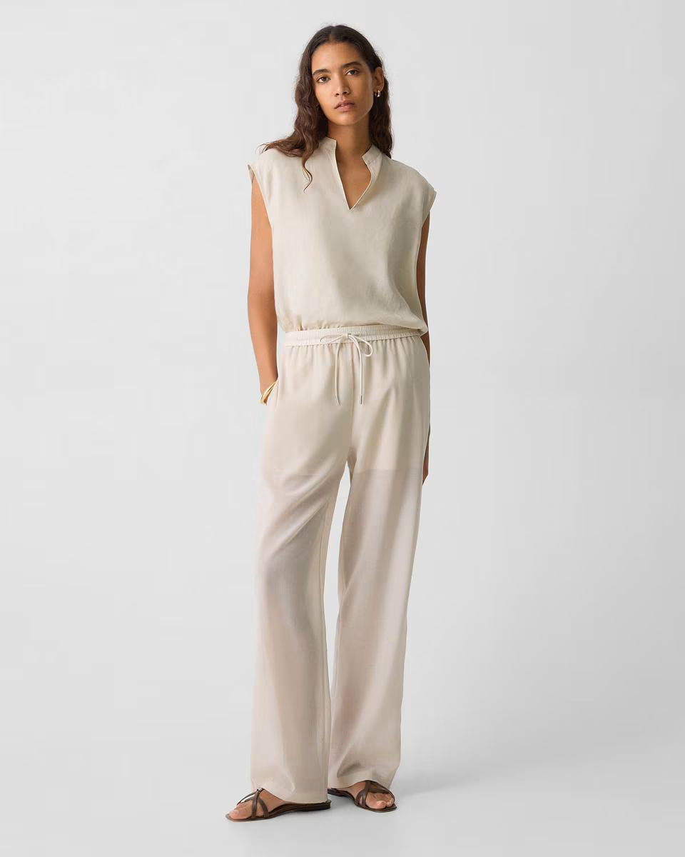 Drawcord Pull-On Pant in Airy Shirting