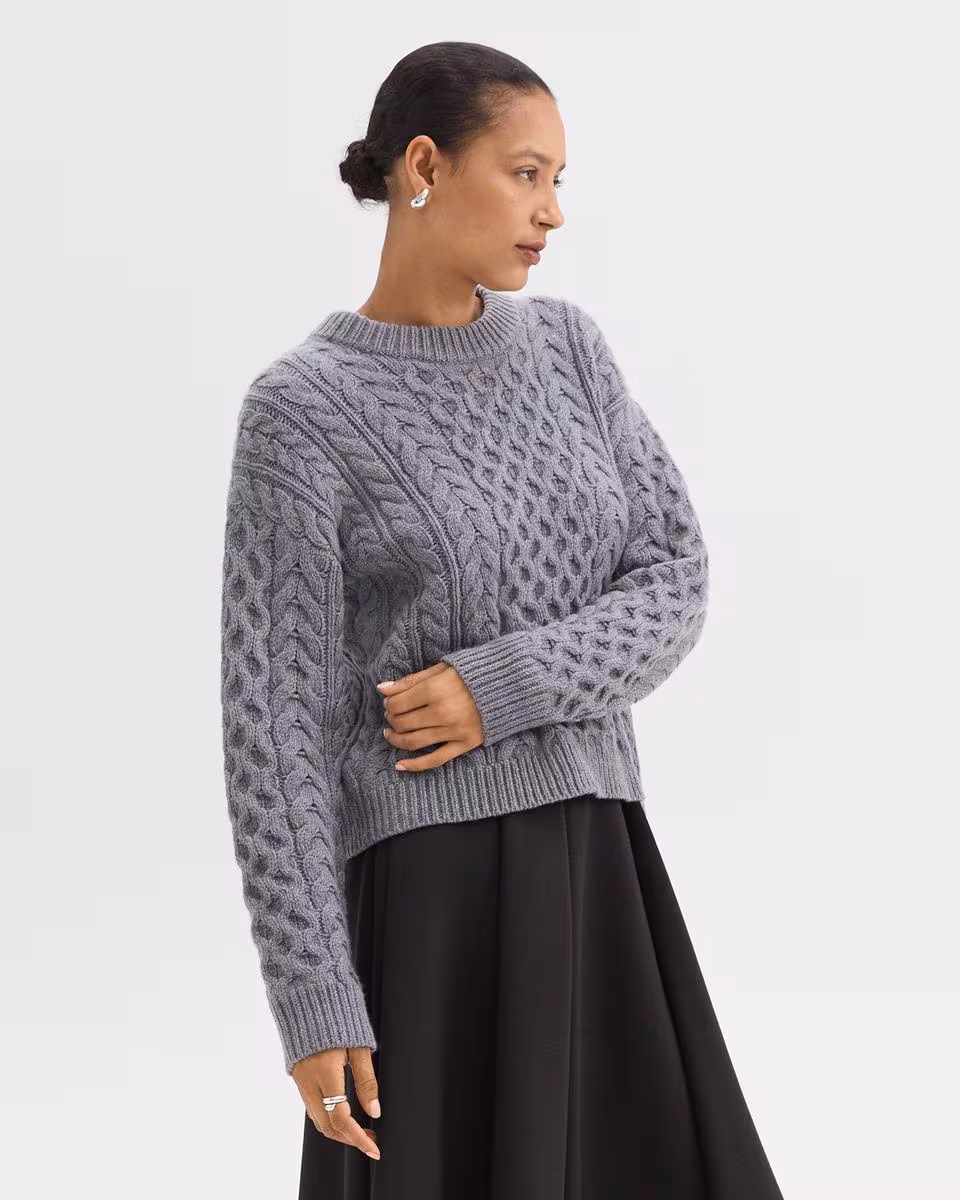 Cable Knit Sweater in Felted Wool-Cashmere
