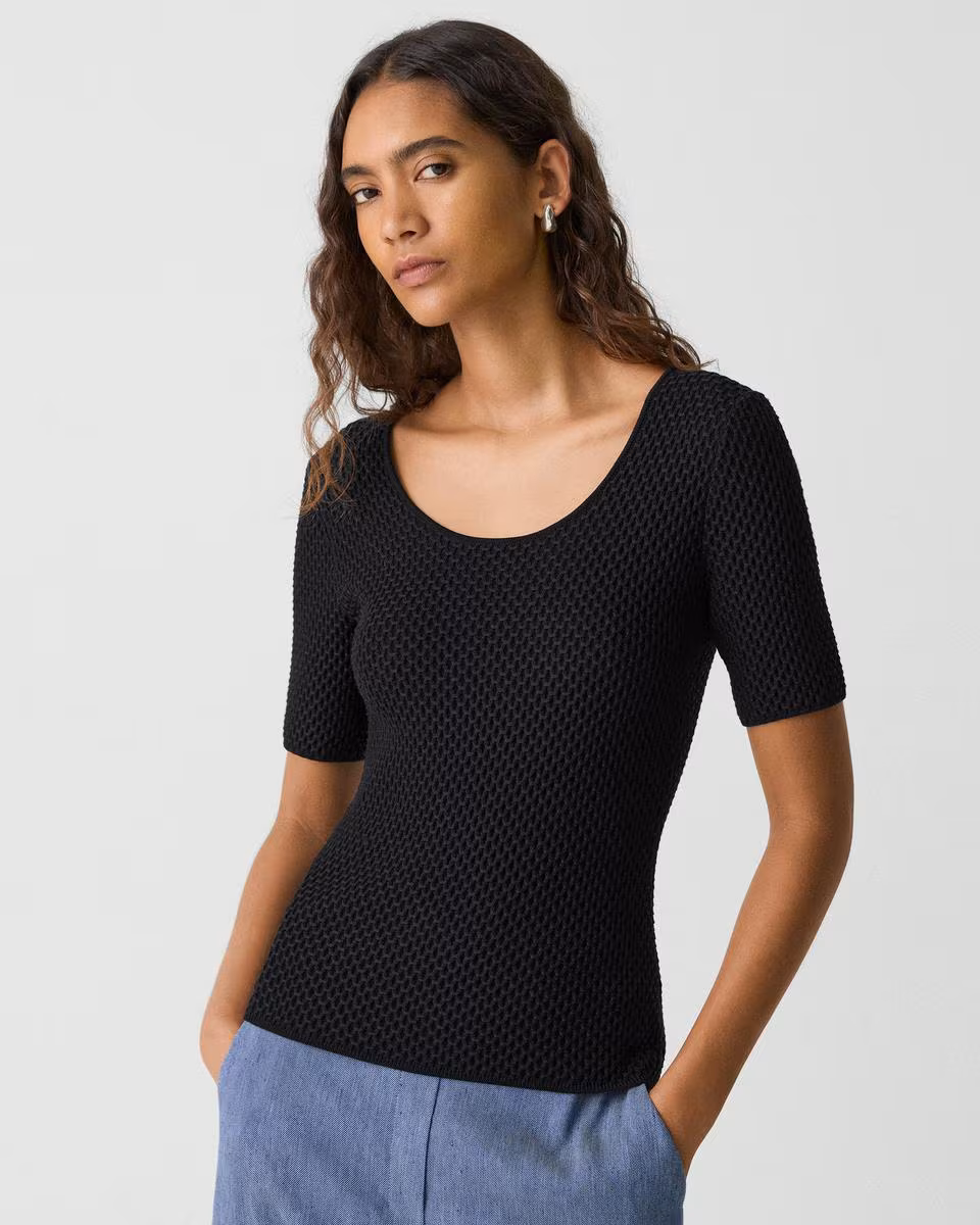 Scoop Neck Top in Textured Cotton-Blend